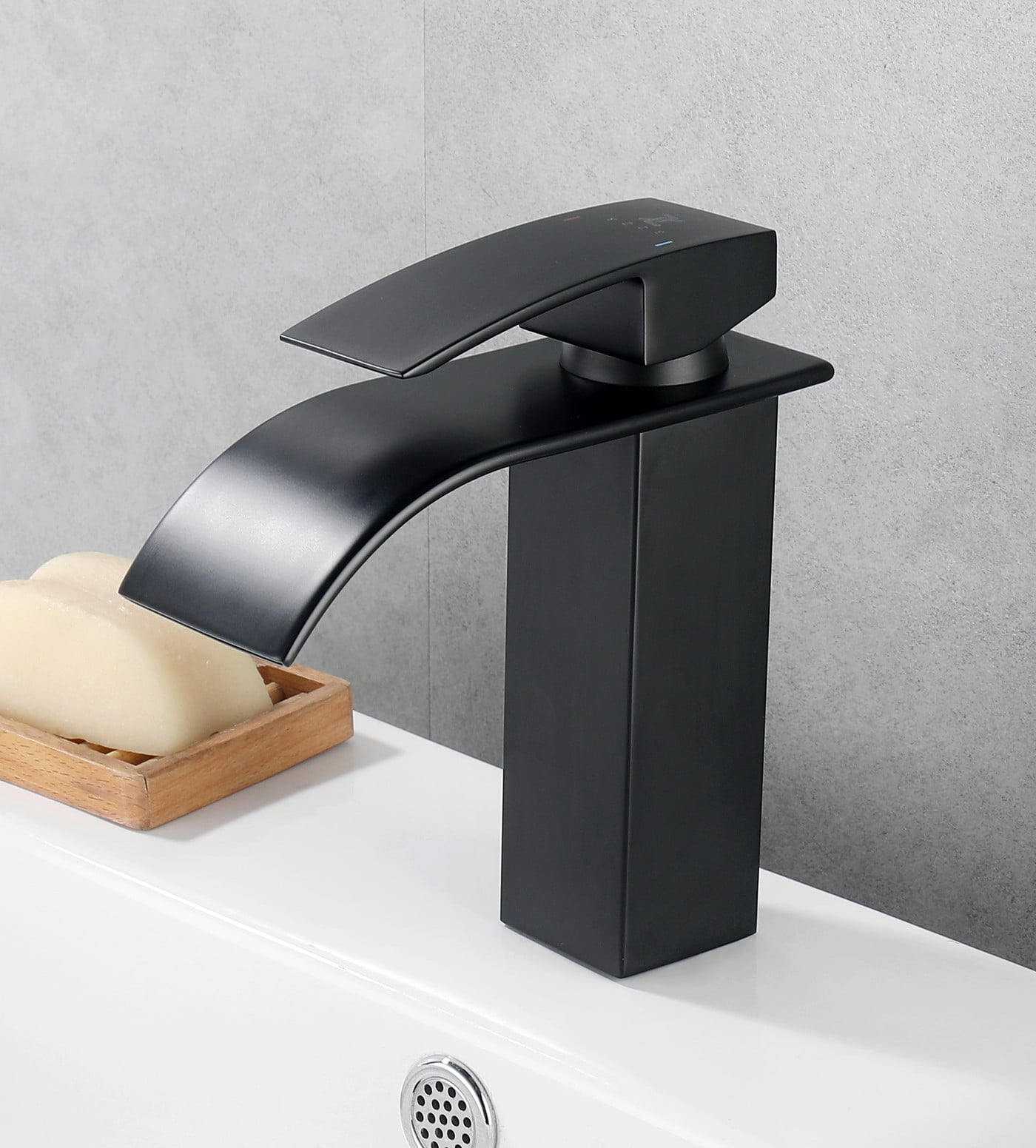 YZZY Single Handle Waterfall Bathroom Faucet Black Bathroom Basin Faucet Single Hole Bathroom Vanity Sink Faucet