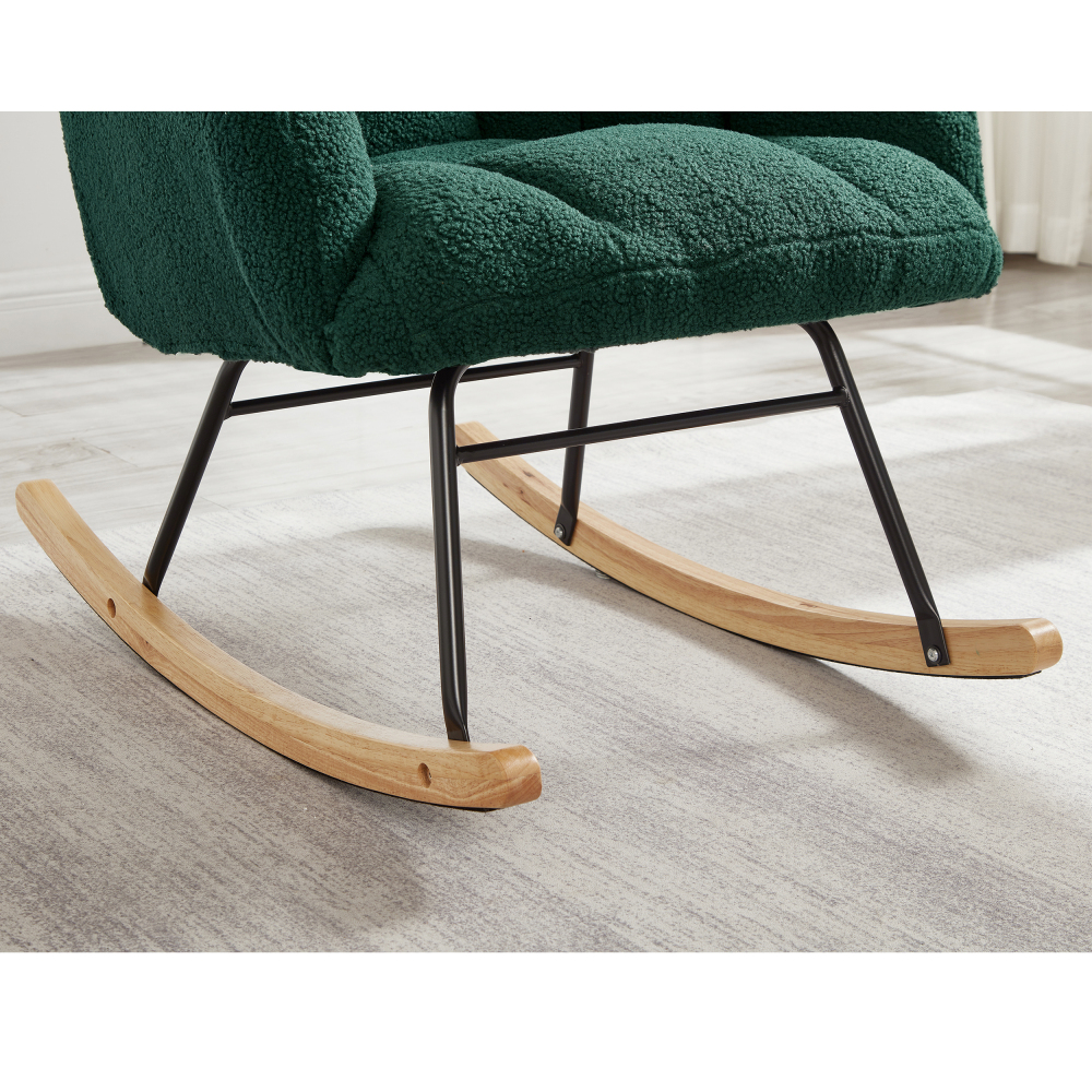 DECMAY Glider Chair for Living Room, Tufted Upholstered Teddy Fabric Rocking Accent Chair with Metal Frame and Wooden Legs