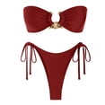 thumbnail image 3 of Women's 2 Piece Strapless Bandeau Bikini Set U-Wire Cheeky Bathing Suit Lace up Swimsuit Sets High Cut, 3 of 3