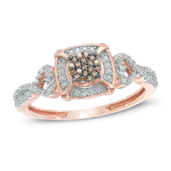 Dazzlingdaimonds Jewels 2.10 Ct Round Cut Champagne and White Diamond Engagement Wedding Promise Cluster Band Ring 14K Rose Gold Plated 925 Sterling Silver For Women's -5