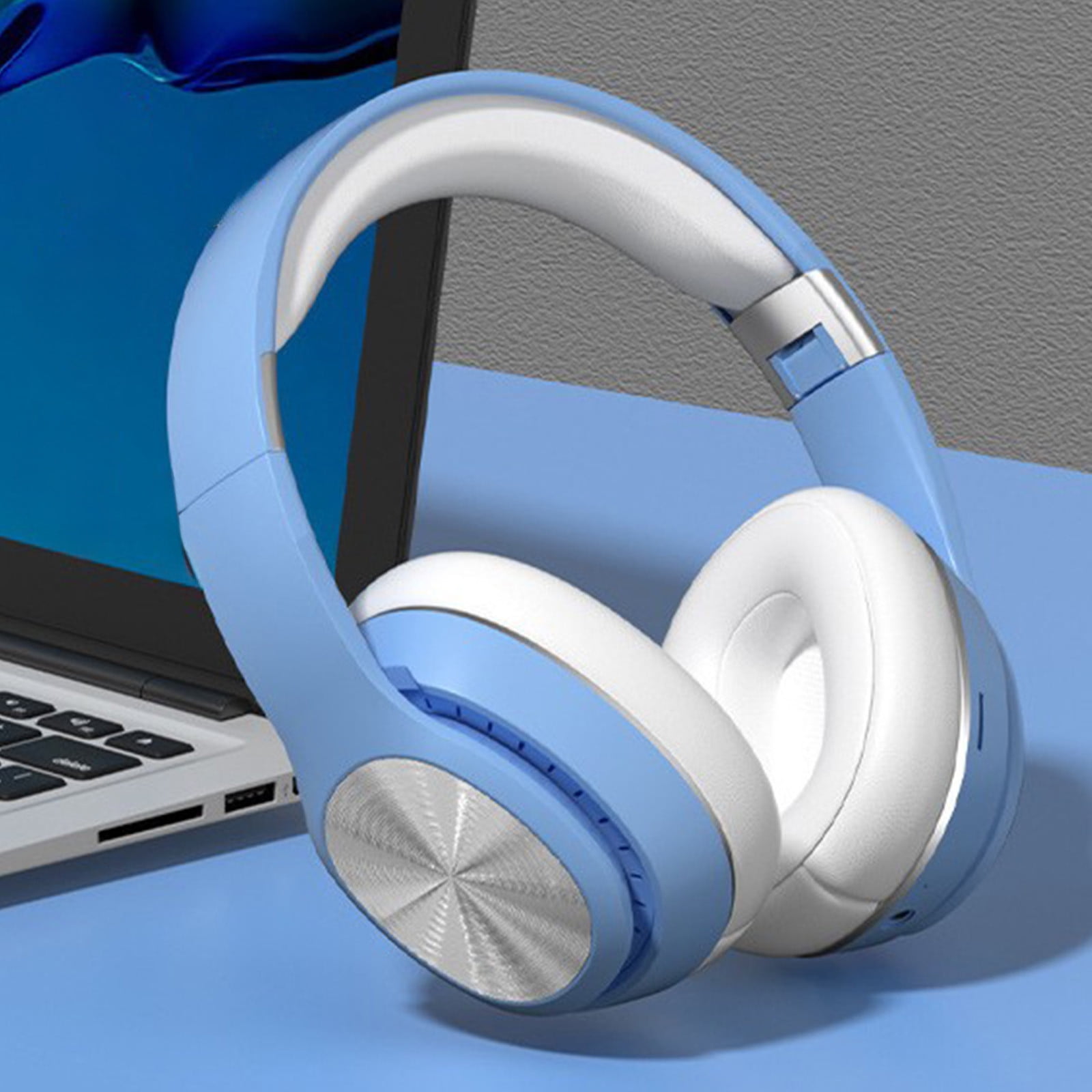 LACKUST Over-Ear Dual Mode Bluetooth 5.3 Headphones - Foldable, Low Latency for Gaming/Sports, 8HR Battery, Soft Headband, Blue