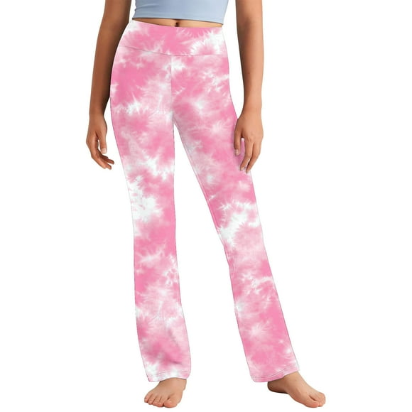 Odeerbi 2-13 Años Niñas Pantalones de Yoga de Pierna Ancha Tie-Dye Entrenamiento Baile Pantalones Deportivos Lindos Elasticidad Cintura Alta Pantalones de Pierna Recta