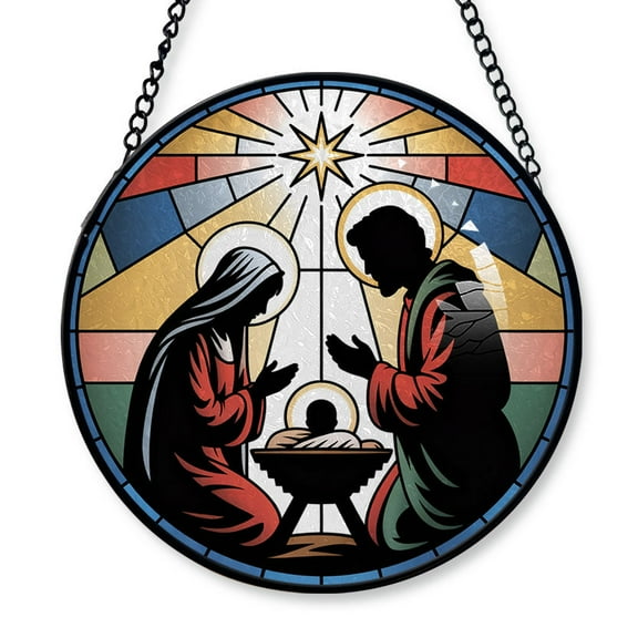 Nativity Scene Stained Glass Suncatcher Window Hanging – Custom Text Window Hanging to Hang on Christmas Tree, Gift for Family, Friends, Boy & Girl, Christmas 2025 EZxpk0