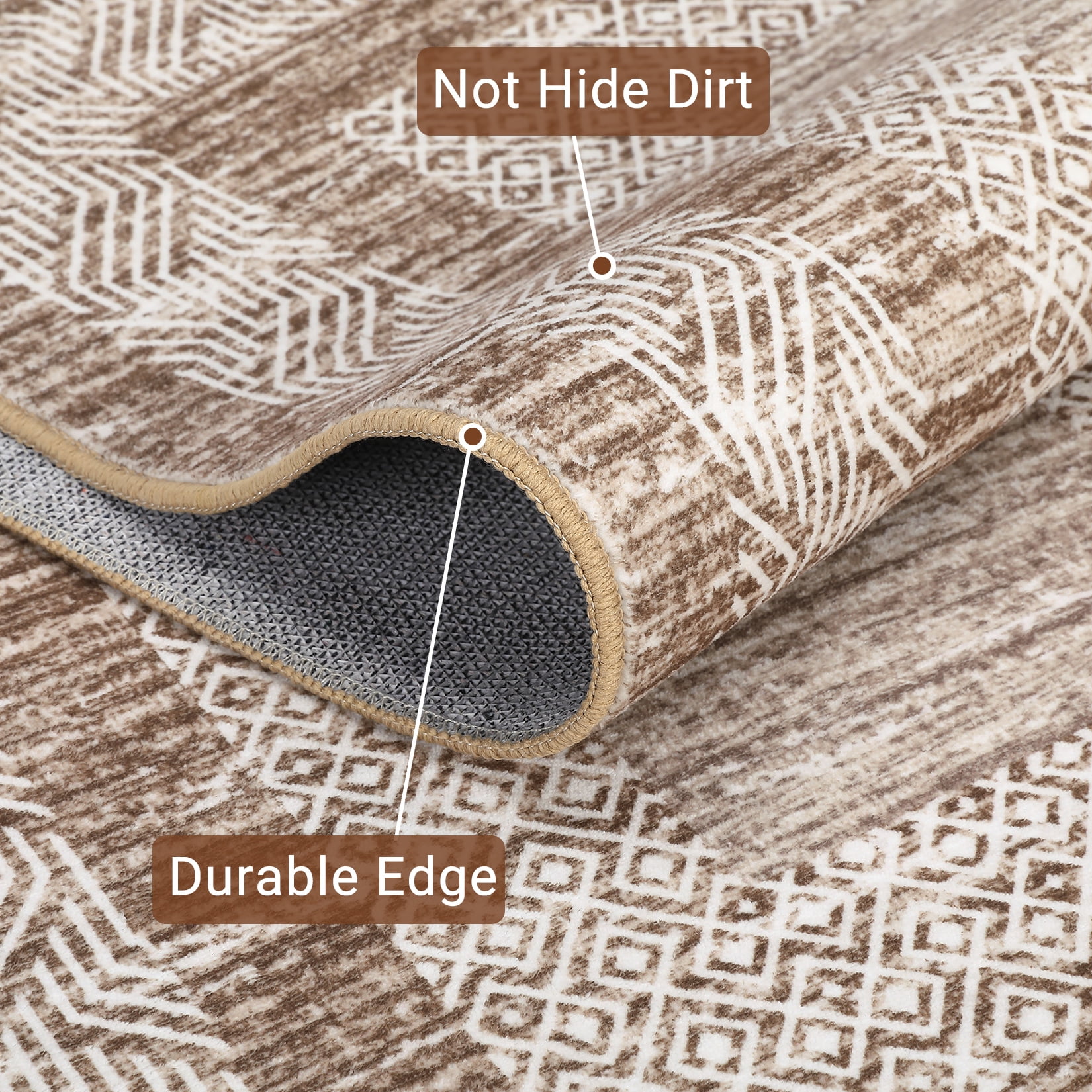 Garvee 10' x 13' Large Area Rug Modern Geometric Rug Bordered Rug Soft Non-Slip Low Pile Rugs for Living Room Bedroom, Tan