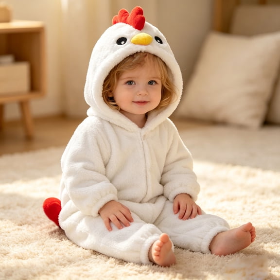 Baby Toddler Outfit Infant Halloween Animal Hooded Fuzzy Jumpsuit Long Sleeve Button Romper for Boys Girls White 12-18 Months