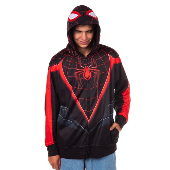 Marvel Comics Spider-Man Hoodie Men's Miles Morales Costume Zip Up Hooded Sweatshirt