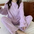 thumbnail image 4 of SJLDQY Women's Flannel Pajamas Set 2 Peice Pjs Set for Women Solid Color Ribbed Long Sleeve Pajama Tops Pants Warm Winter Homewear Sleepwear Outfits, 4 of 9