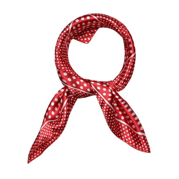INSPIRAR CHIC Pañuelo Cuadrado para Mujeres con Estampado Floral, Leopardo, Lunares y Rayas, Bufanda Roja con Lunares 19.68 x 19.68''
