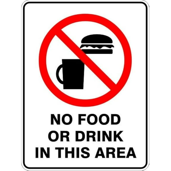 NO FOOD OR DRINK IN THIS AREA - Prohibition Sign, 12 X 16 Inch Metal Tin Sign