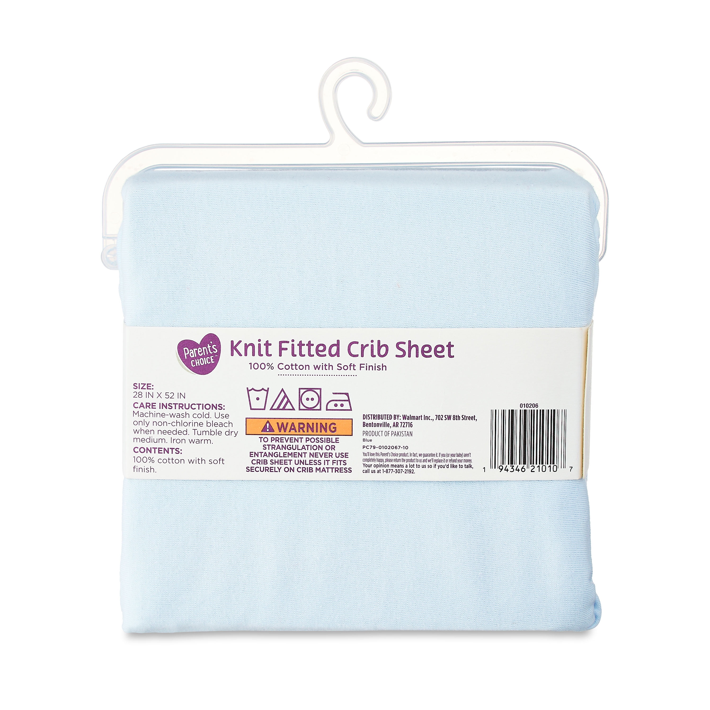 (3 pack) Parent's Choice 100% Cotton Infant Crib Fitted Sheet, Blue