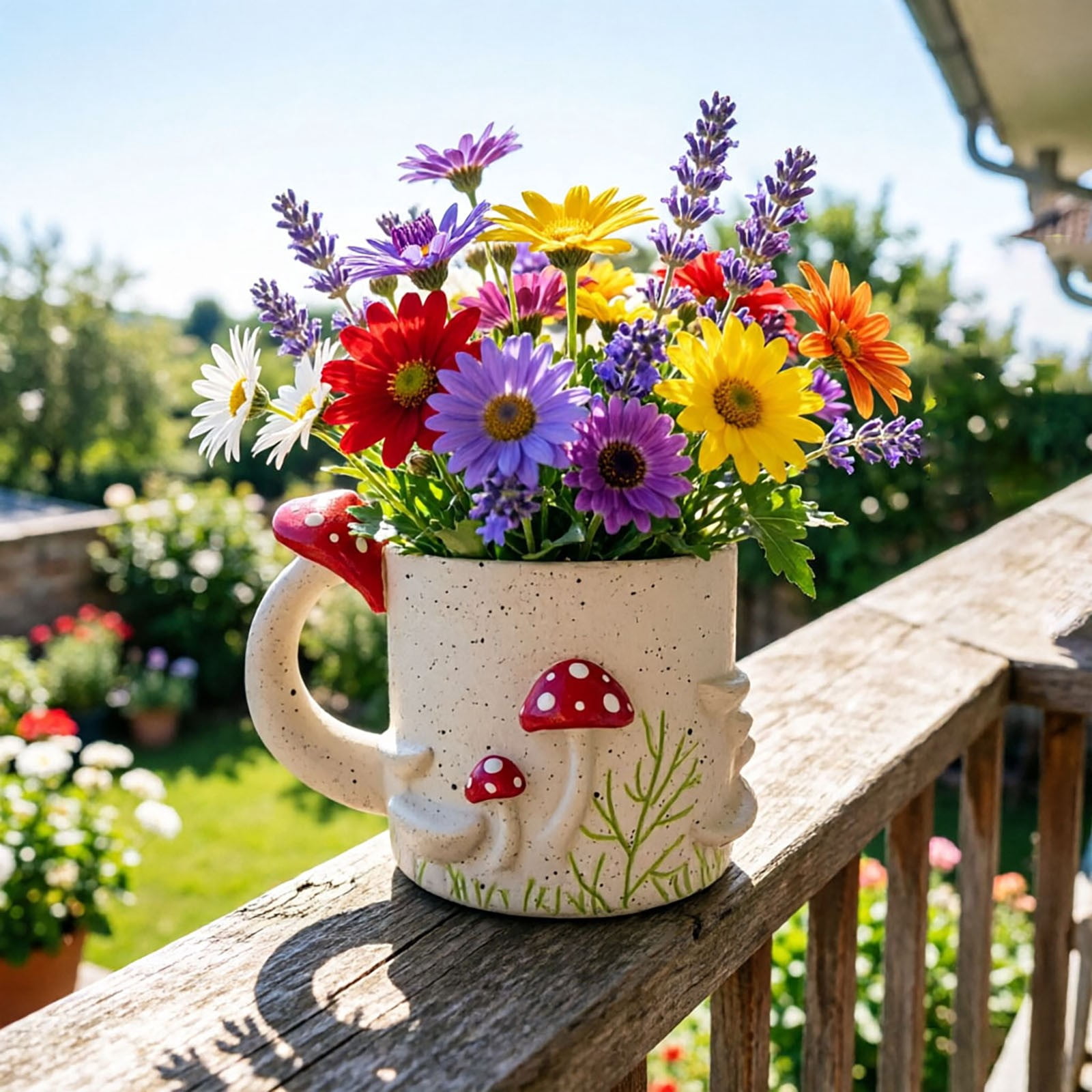 YANDE-3.5 Inches Colorful Mushrooms Planters, Cute Unique Mushrooms Planter with Drainage, Vintage Retro Flower pots for Indoor & Outdoor Plants, Boho Modern Home Decor (Beige)