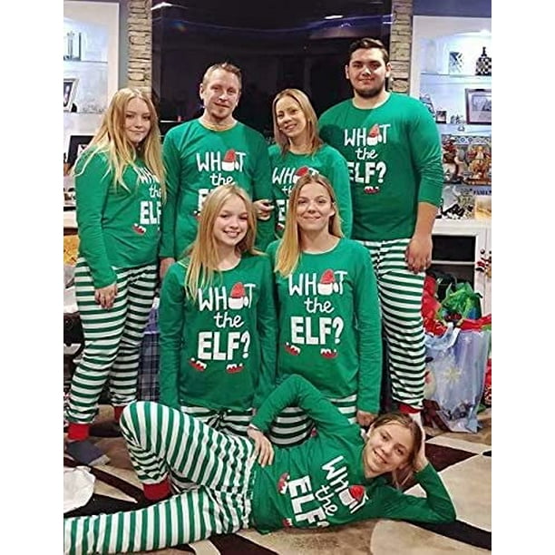 Family Matching Pyjamas Set Santa Hat ELF Printed with Striped Pants Two Pieces Nightwear Sleepwear PJs Walmart