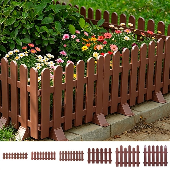 2 Pack Coffee Plastic Garden Fence, Flexible Miniature Border Edging with Ground Studs, Decorative Landscape Flower Bed Fencing for Outdoor Lawn, AKLJWH