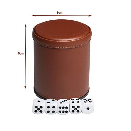 JZZJ Bundle of 2 PU Leather Dice Cup Set with 10 Dot Dices for Playing Games by Black 