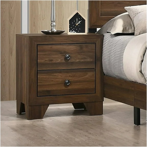 JERFIT 2-Drawer Nightstand, Bedside Table with Metal Pulls, Rustic Brown Cherry Finish Wood Bedroom Storage Chest