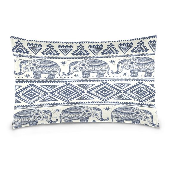 POPCreation Blue And White Elephant Pattern Throw Pillow Case Vintage Cushion Cover 20x30 inches