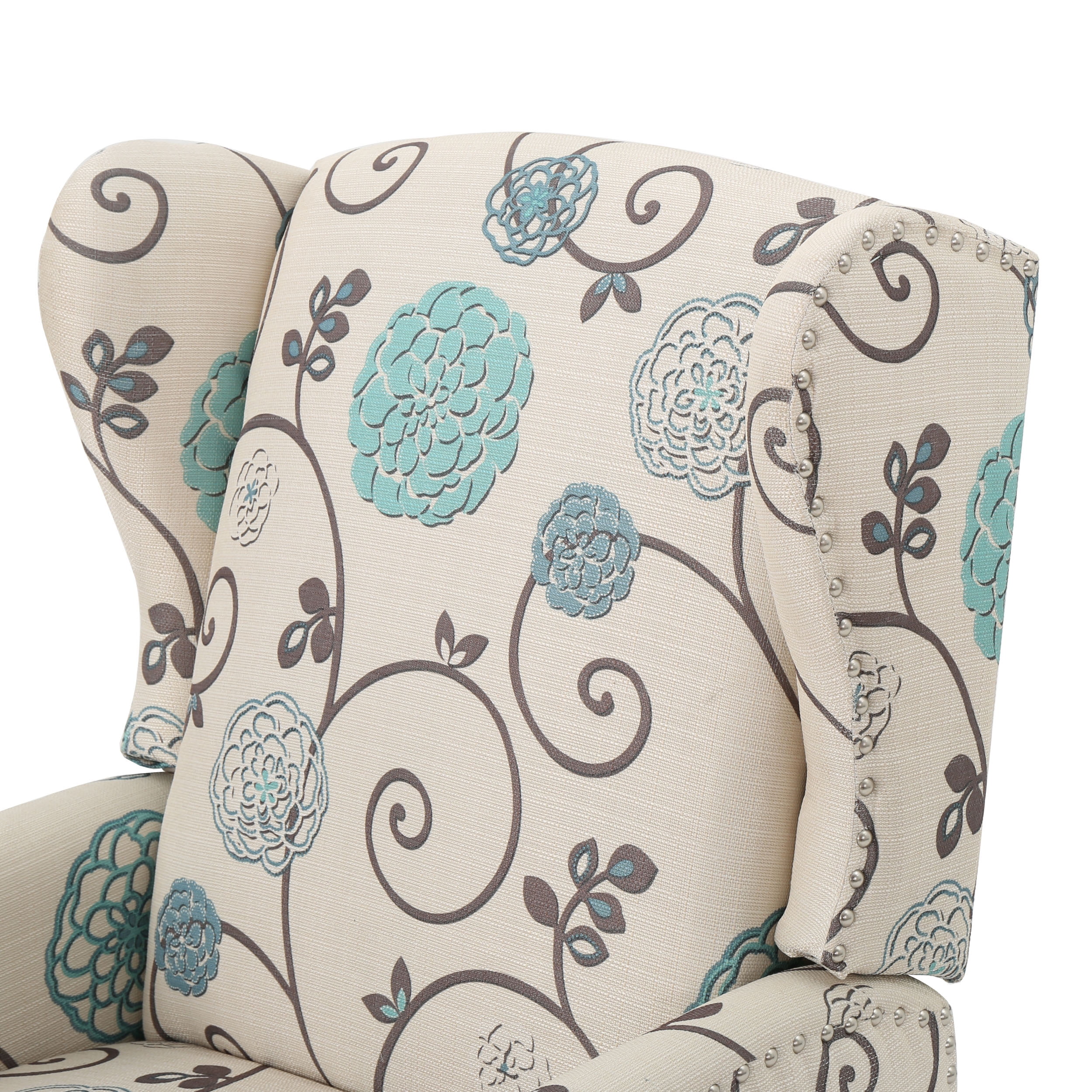 Noble House Demi Wingback Fabric Recliner, Set of 2, Light Beige, Blue