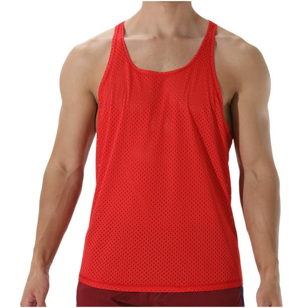 Pantalones Cortos de Malla de los Hombres de Moda Cuello Redondo de Color Sólido sin Mangas Secado Superior, Poliéster para el Desgaste Casual Y de Playa