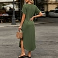 thumbnail image 3 of zbxnLI Summer Dress for Womens V Neck Short Sleeve T Shirt Dresses Casual Loose Beach Vacation Long Sundress, 3 of 7
