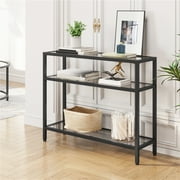 Alden Design 3-layer Modern Tempered Glass Console Table with Shelves for Living Room, Black