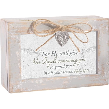 He Will Give His Angels to Guard You Natural Taupe Jewelry Petite Music Box Plays Amazing Grace