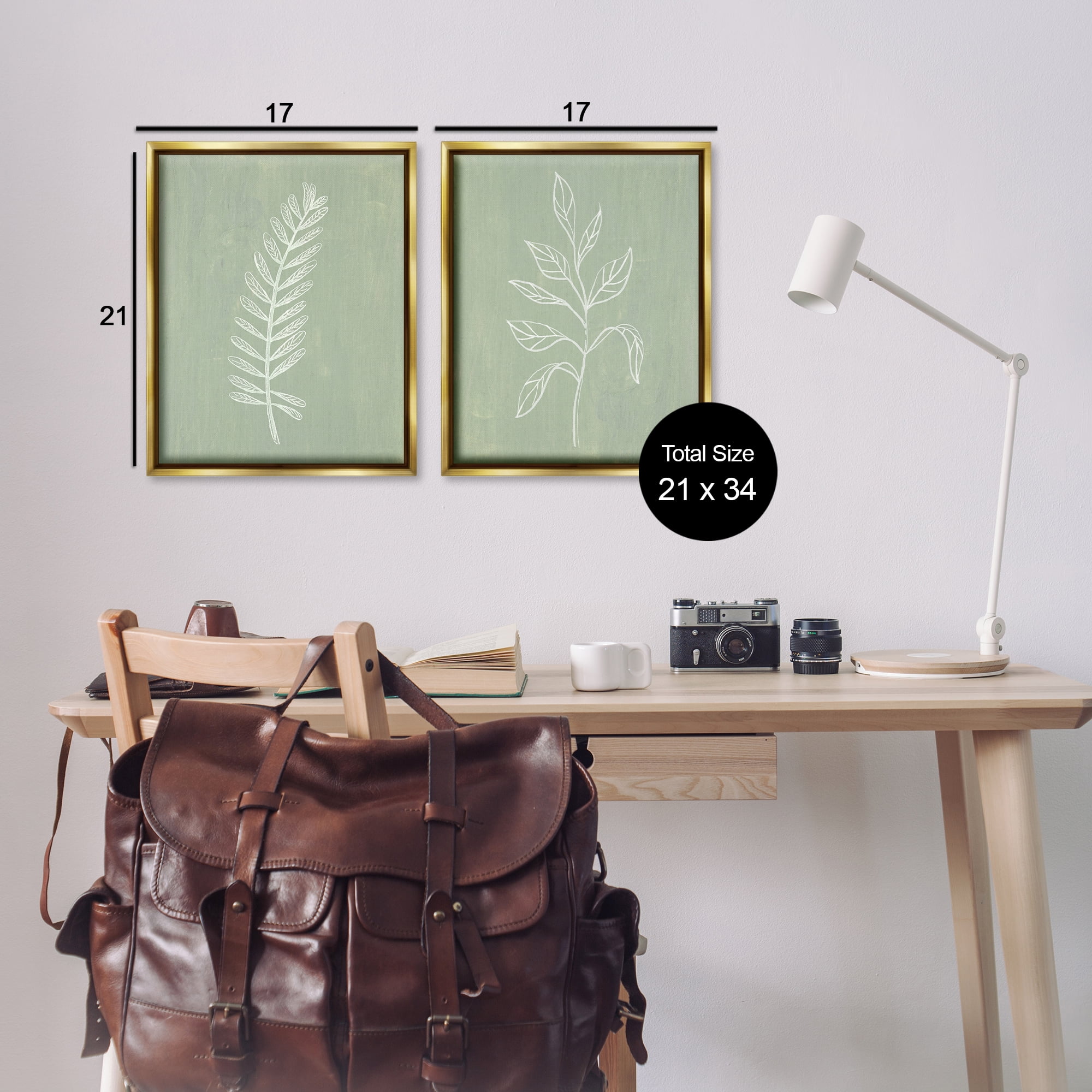 Stupell Industries Forest Fern Sprigs Floral & Botanical Painting Gold Floater Framed Canvas Art Print Wall Art, 17 x 21, Set of 2