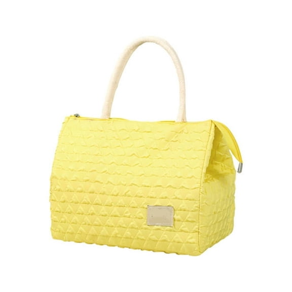 ACDANC Cute Quilted Insulated Lunch Tote Bag for Women,Small Aesthetic Yellow Or White Lunch Box with Handle,Soft Waterproof Lunchbag for Work,School,Picnic