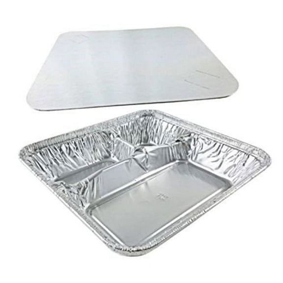 Handi-Foil Large 3-Compartment Oblong Tv Dinner Aluminum Tray Pan w/Lid 50/Pk (pack of 50)