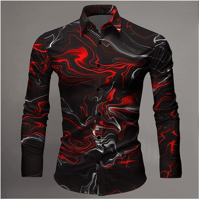 Camisa de manga larga para hombre, estilo informal, estilo urbano, moda, estampado 3D, estilo Harajuku, talla grande, formal, con diseño de relámpago