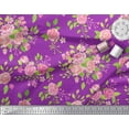 thumbnail image 2 of Soimoi Purple Japan Crepe Satin Fabric Rose Floral Print Fabric by the Yard 42 Inch Wide, 2 of 3