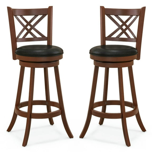 Resenkos 360° Swivel Upholstered Barstools Set of 2 with Back and Footrest-29 inches, Bar Height Stools, Bar Stools for Kitchen Island for Kitchen, Dining Room