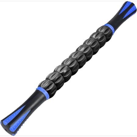 Muscle Roller Massage Roller Stick- Deep Tissue Fascia Blaster for Myofascial Pain Relief Lymphatic Drainage & Body Sculpting Handheld Physical Therapy & Recovery Tool (Blue black-18 inch)
