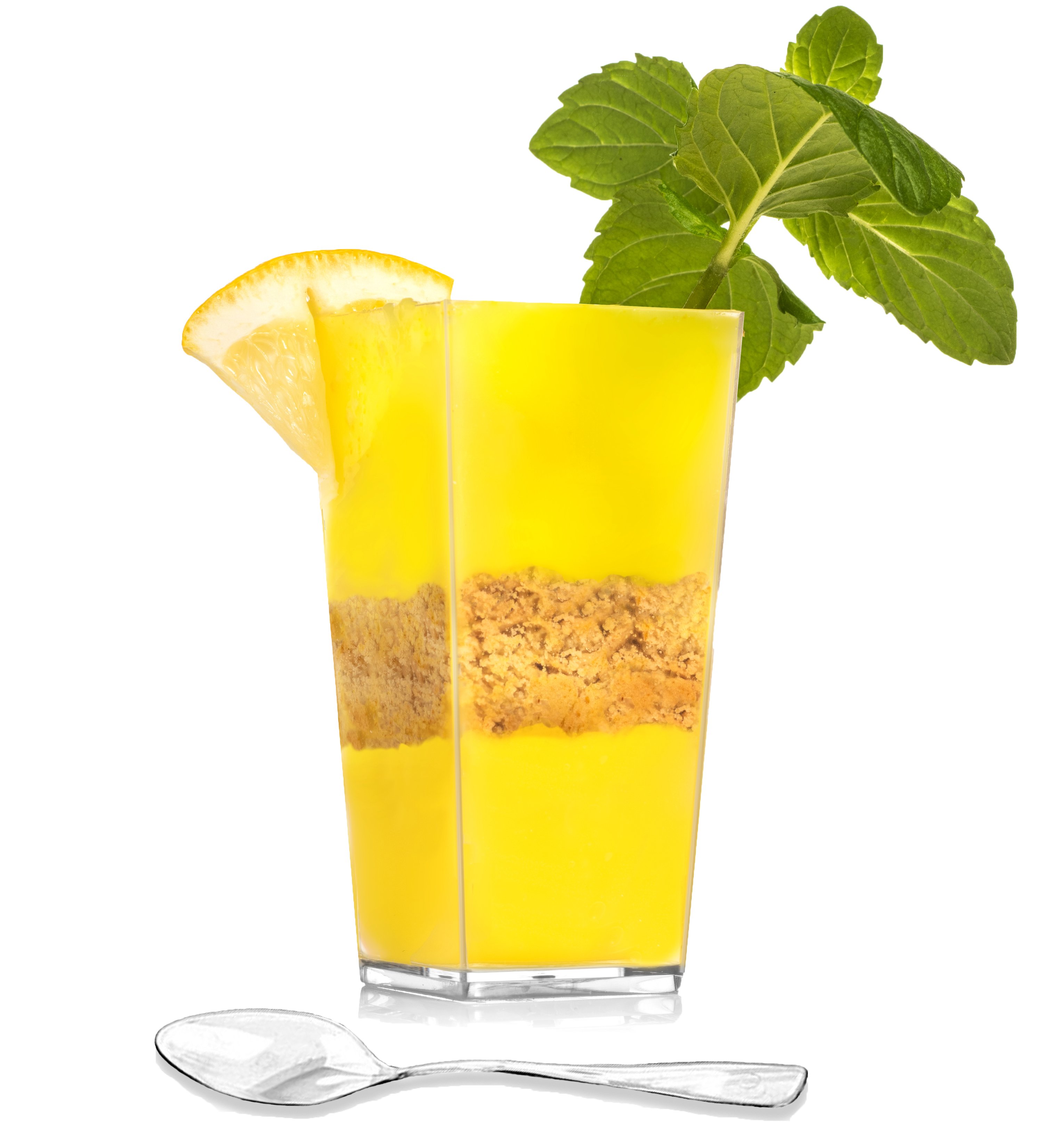 Tall Square Clear Plastic Dessert Cup with Spoons for Serving Tasting
