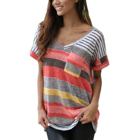 OUMY Women Striped Plus Size T Shirt Tops S-5XL
