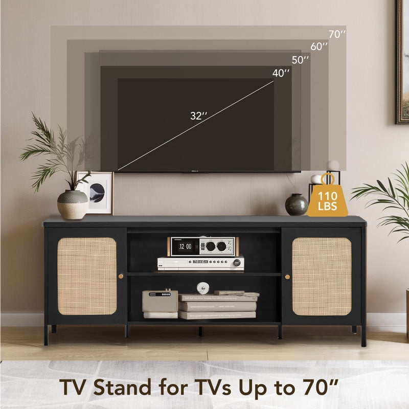 Spruce & Spring 62-inch Media Console with Boho Rattan Weaving for Living Room