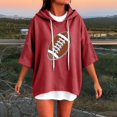 thumbnail image 2 of Football Shirts for Women Plain Tops Comfort Hoodie Fall Fashion Must Haves Cute Hoodies Mom Shirts Game Day Sweatshirts Oversized Hoodie Football Graphic Plus Size Hooded Rugby Shirt Red, 2 of 4