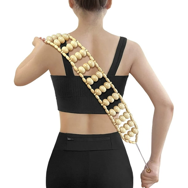 Cuerda de rodillo masajeador de espalda cinturon de masaje manual para espalda cuello hombros y piernas alivio del dolor de cintura herramienta de masaje de madera para recuperacion de musculos linfat...