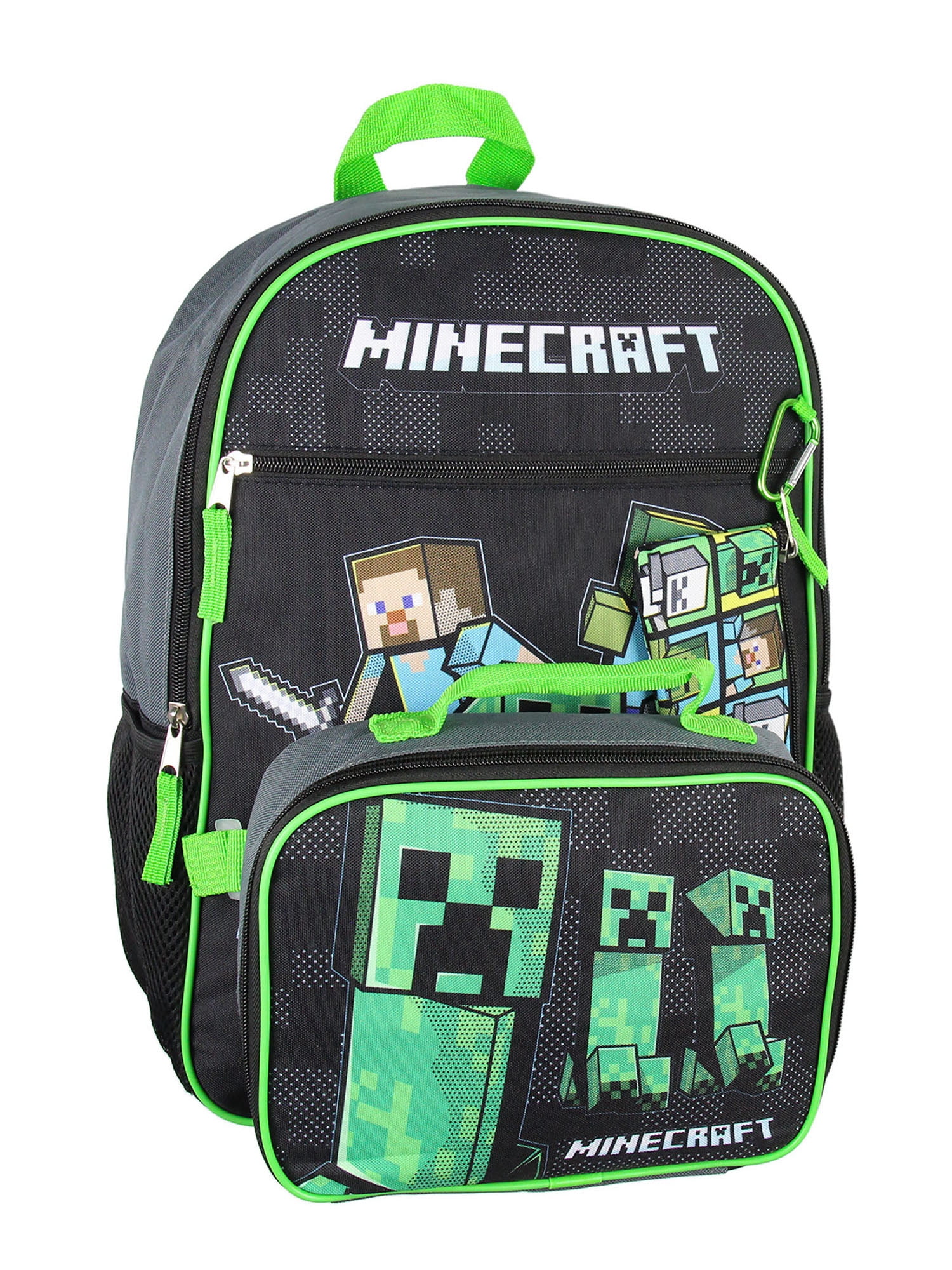 Minecraft Backpack Set with Detachable Lunch Box 16" 4 Piece Set