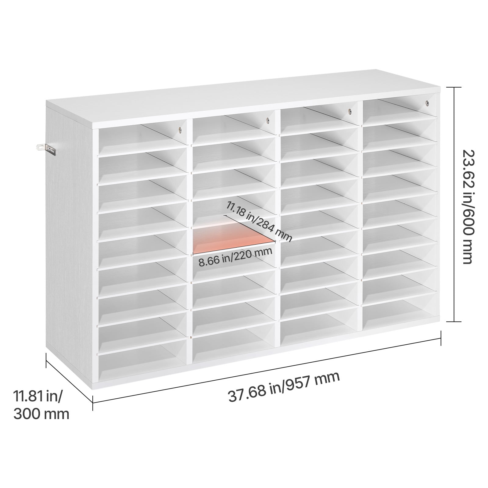 KFFKFF 36-Compartment Literature Organizer with Adjustable Shelves, Wooden Mail Sorter for Office and Home, Countertop Storage Solution for Files, Documents, and Papers, White