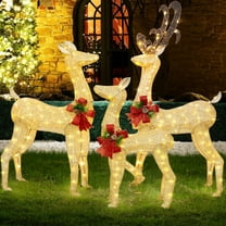 3-Piece LED Lighted Christmas Deer Outdoor Yard Decorations, 2D Super Large Christmas Reindeer Decor, Outdoor Lighted Holiday Deer with 360 LED Displays for Front Yards Garden Lawn Patio