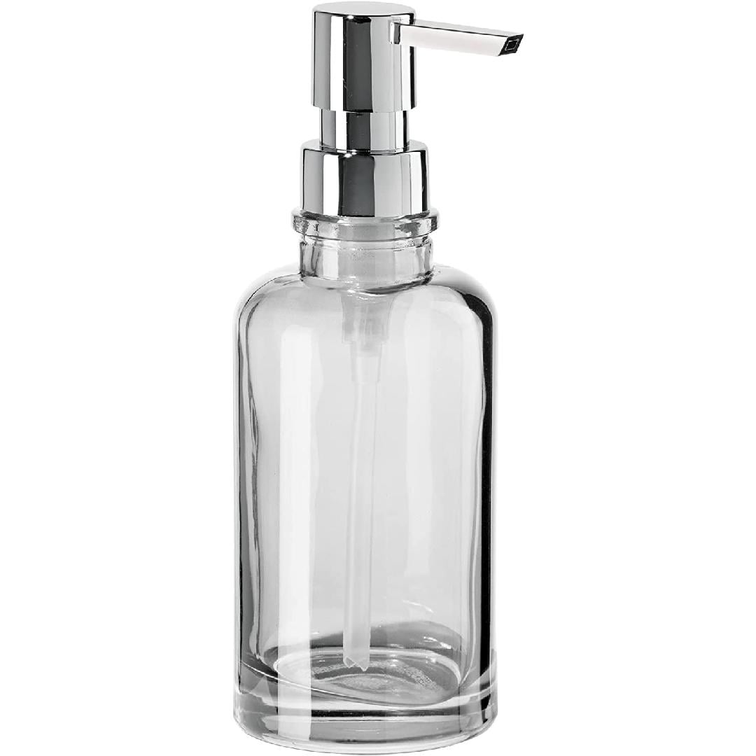 Round Glass Soap Dispenser 10oz, Heavy Glass, Rustproof Pump Ideal