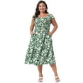 thumbnail image 3 of DARING DIVA Plus Size Square Neck and Flutter Sleeves Dress 2X Green, 3 of 6