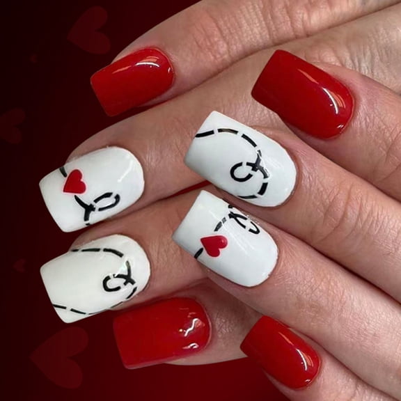 Zeiwohndc Romantics Love Flame Design Press On Nail 24Pcs Glossy Finish Party Wear Ready