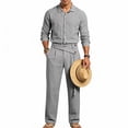 thumbnail image 6 of VBTAPA Business Casual Outfits for Men Cotton Linen 2 Piece Set Long Sleeve Button Down Shirts and Pants Set Office Work Suit with Pockets Dark Gray XL, 6 of 9