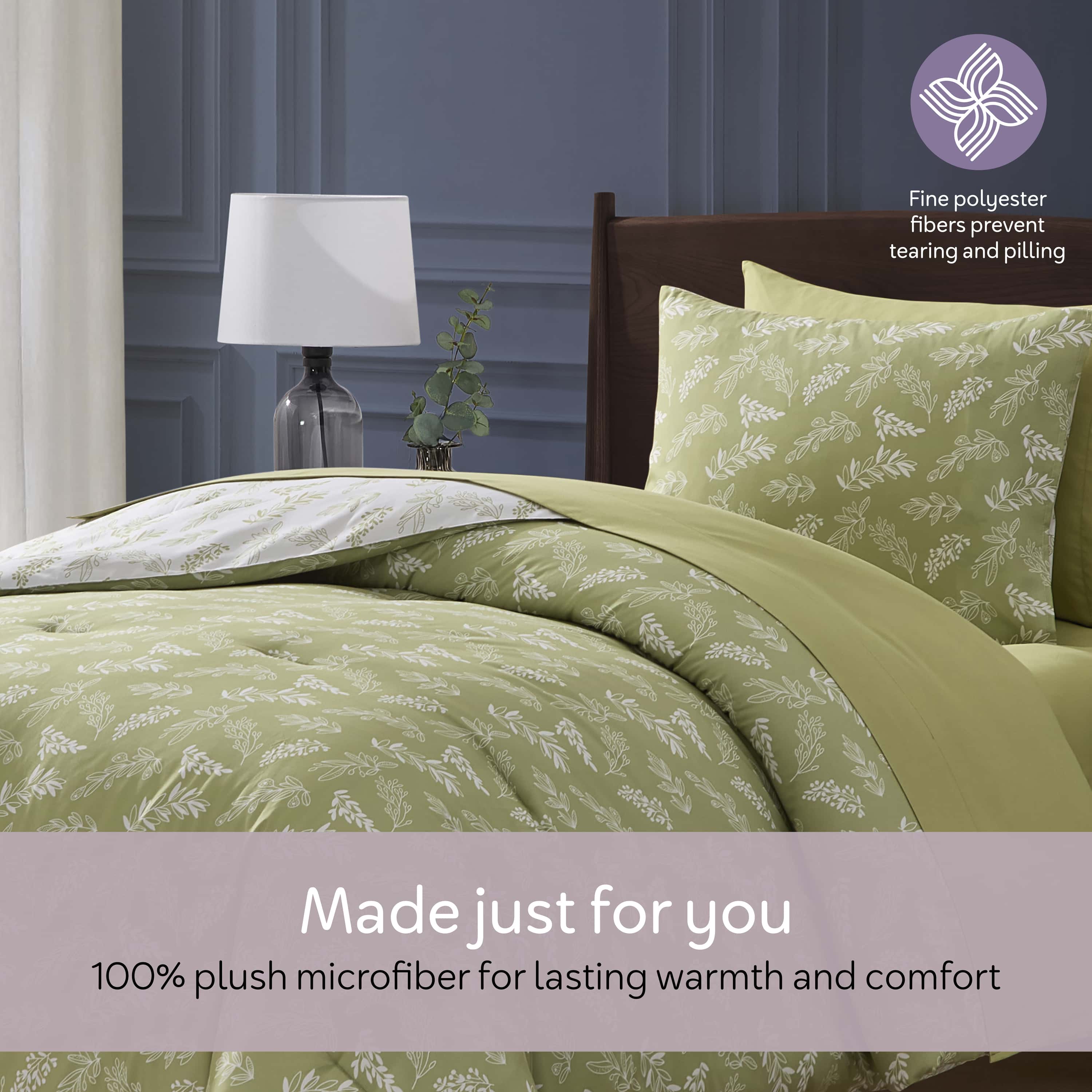 LammaLoe Twin XL Comforter Sets, 5 Piece Reversible Botanical Bed in a Bag, Dorm Bedding Comforter Set with Sheets, Modern Bed Set, Sage Green/Off White