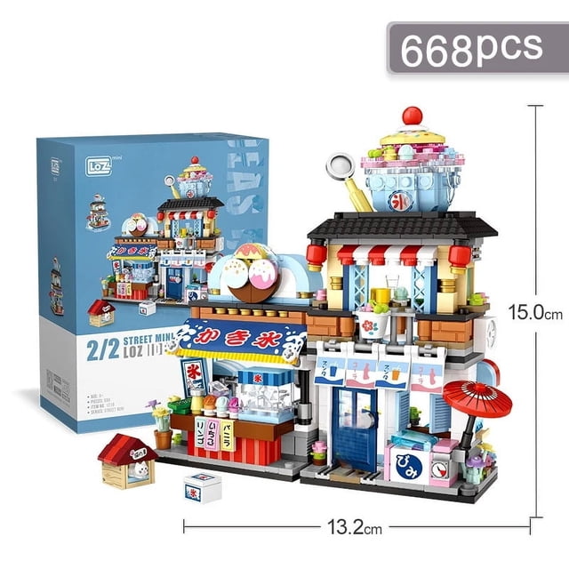 Street View Series Building Blocks Set, Izakaya Shaved Ice Takoyaki Coffee & Panda Tea House DIY Model, Creative Assembled Scenery Bricks Decor Toy Gift for Kids