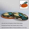 thumbnail image 4 of Peacock Set of 6 Round Microfiber Leather Coasters, 11x11 cm/4.3x4.3 in - Absorbent Drink Mats for Table Decor, Bottom - Stylish and Durable Cup Holders for Home and Office Use, 4 of 6