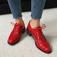 thumbnail image 2 of Modisza Women's Leather Oxfords Perforated Lace Up Dressy Shoes Slip on Low Heel Work Business Shoe Comfortable Walking Loafers Red Size 9, 2 of 5