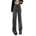 thumbnail image 1 of Pantalones de mezclilla sueltos con 3 bolsillos con cordones de un solo lado Pantalones de mezclilla casuales para mujer para uso diario, 1 of 8