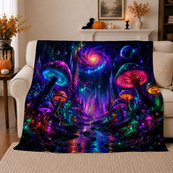 Enchanted Bioluminescent Forest Stream Fantasy Art, Cozy Friendship Quote Scene, Warm Flannel Blanket for Living Room and Reading Nook, Art Lovers Friendship Gift, Fantasy Home Decor